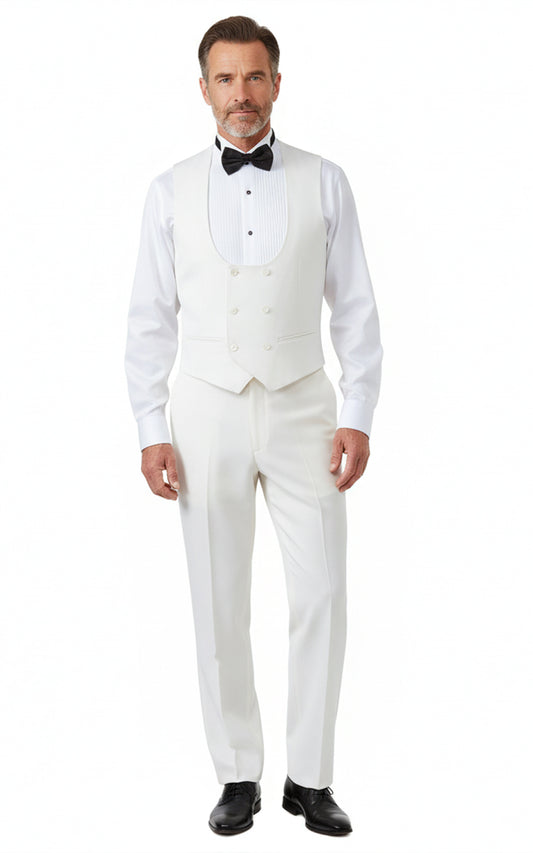 Custom Vest Milky WhiteMen's Elastic Wool Cashmere Wedding Vest Set