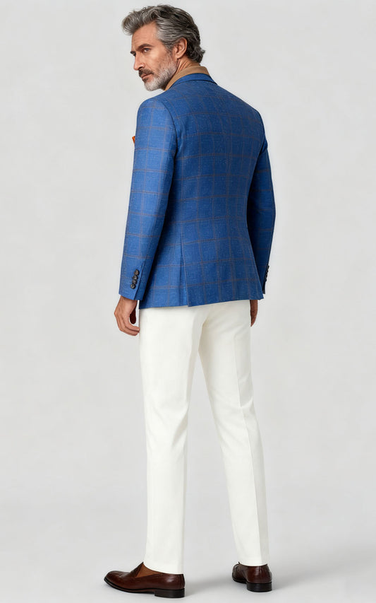 Custom suits Blue Plaid Wool Suit Set - Stylish Casual Wear