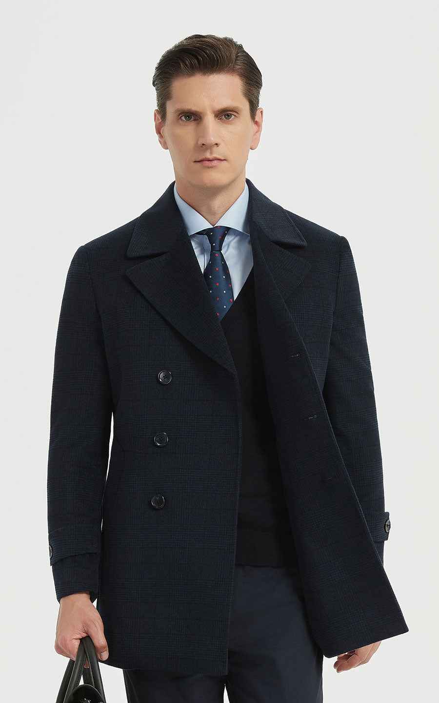 Men's Wool Coat Navy Double-Breasted Classic