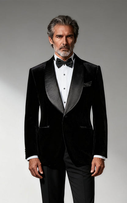 Men's Black Velvet Wedding Blazer - Luxury Groom Suits