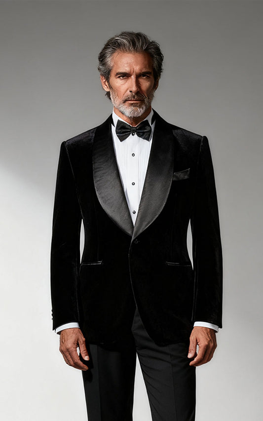 Men's Black Velvet Wedding Blazer - Luxury Groom Suits
