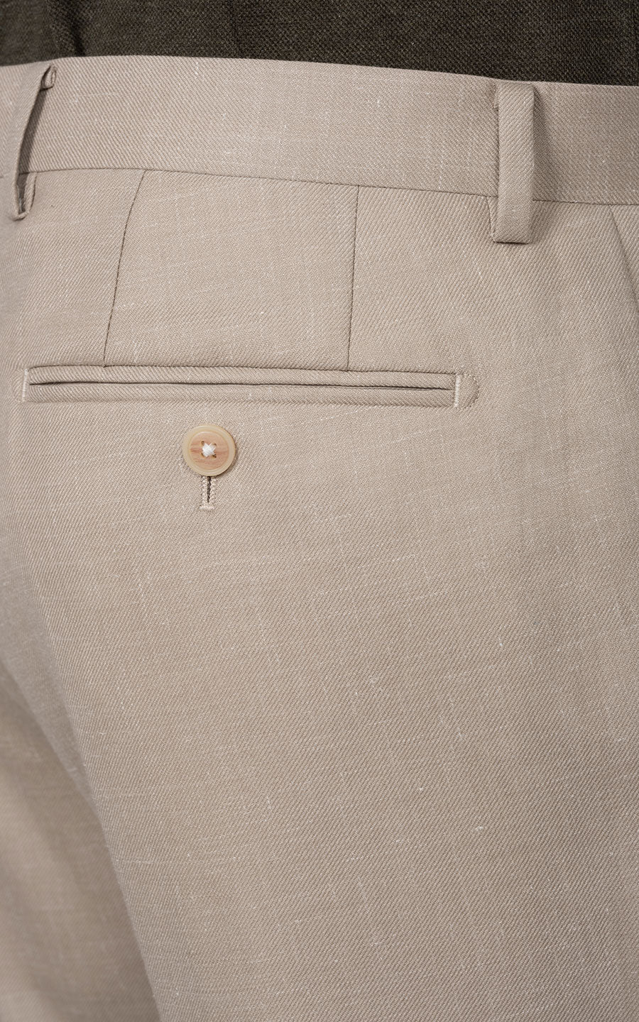Light Khaki Custom Pants Detail - Premium Twill Fabric