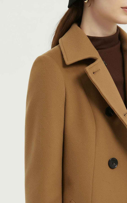 Classic Camel Double-Breasted Wool Coat