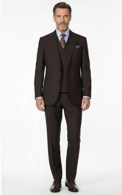 Mens Brown Custom Tailored Suit Set Business Formal