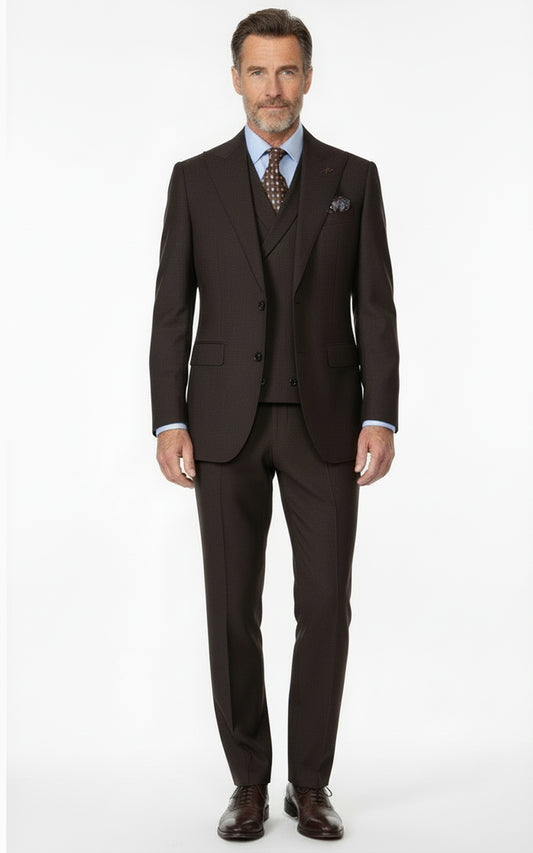 Mens Brown Custom Tailored Suit Set Business Formal