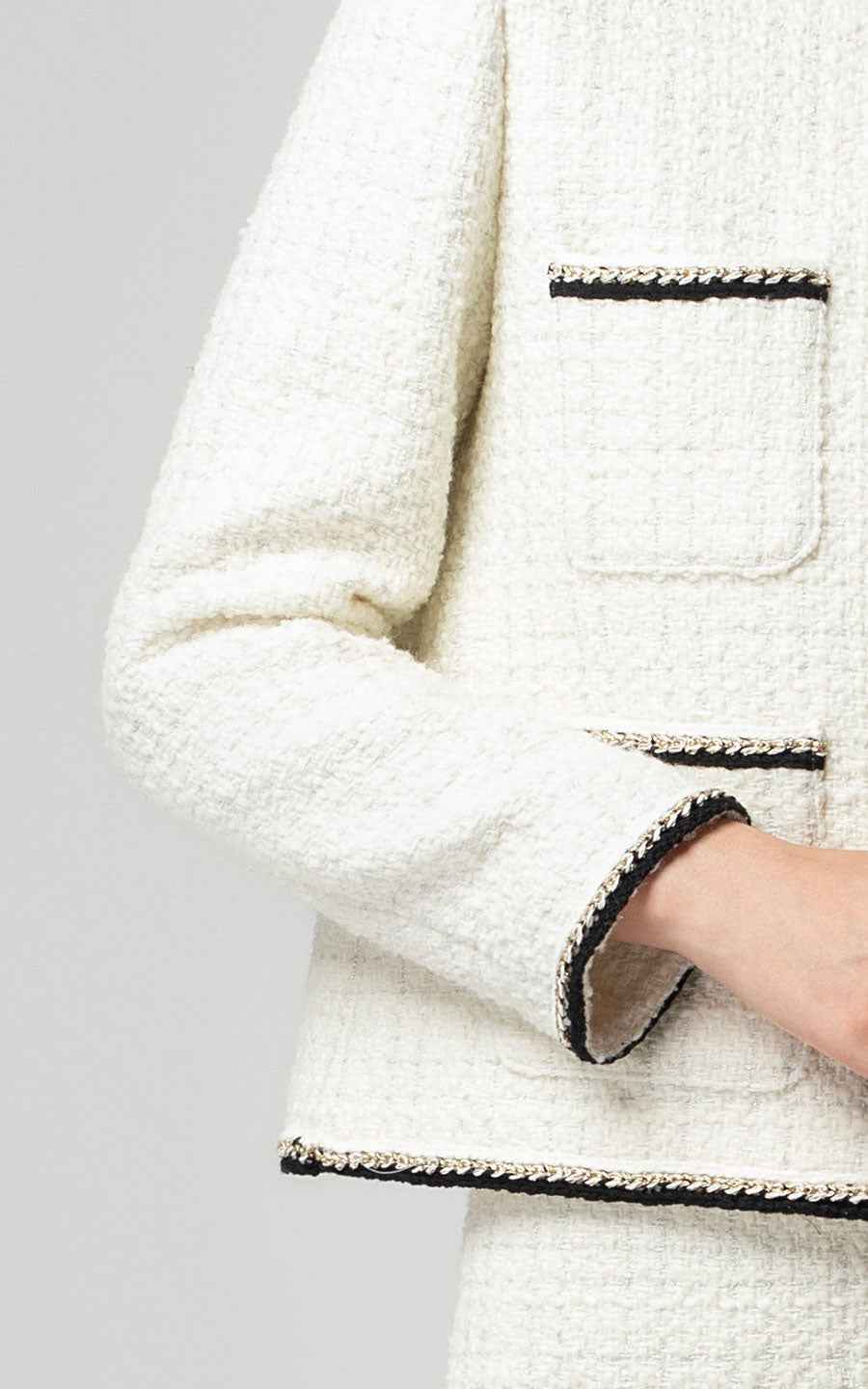 White Tweed Suit Set - Classic Jacket & Skirt