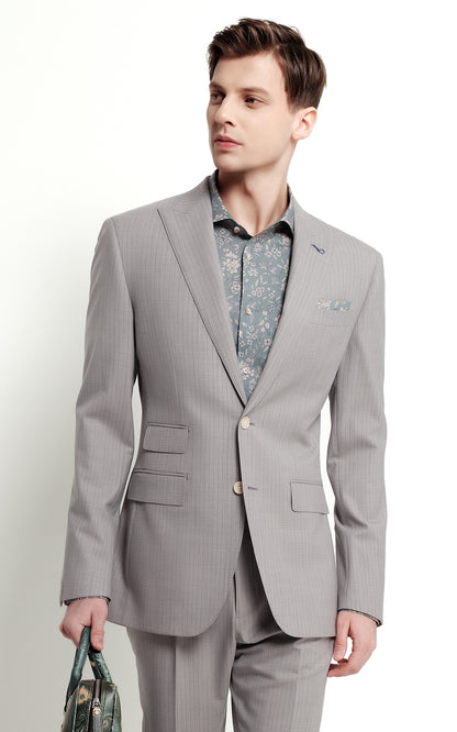Men's Gray-Brown Striped Formal Custom Suits Set