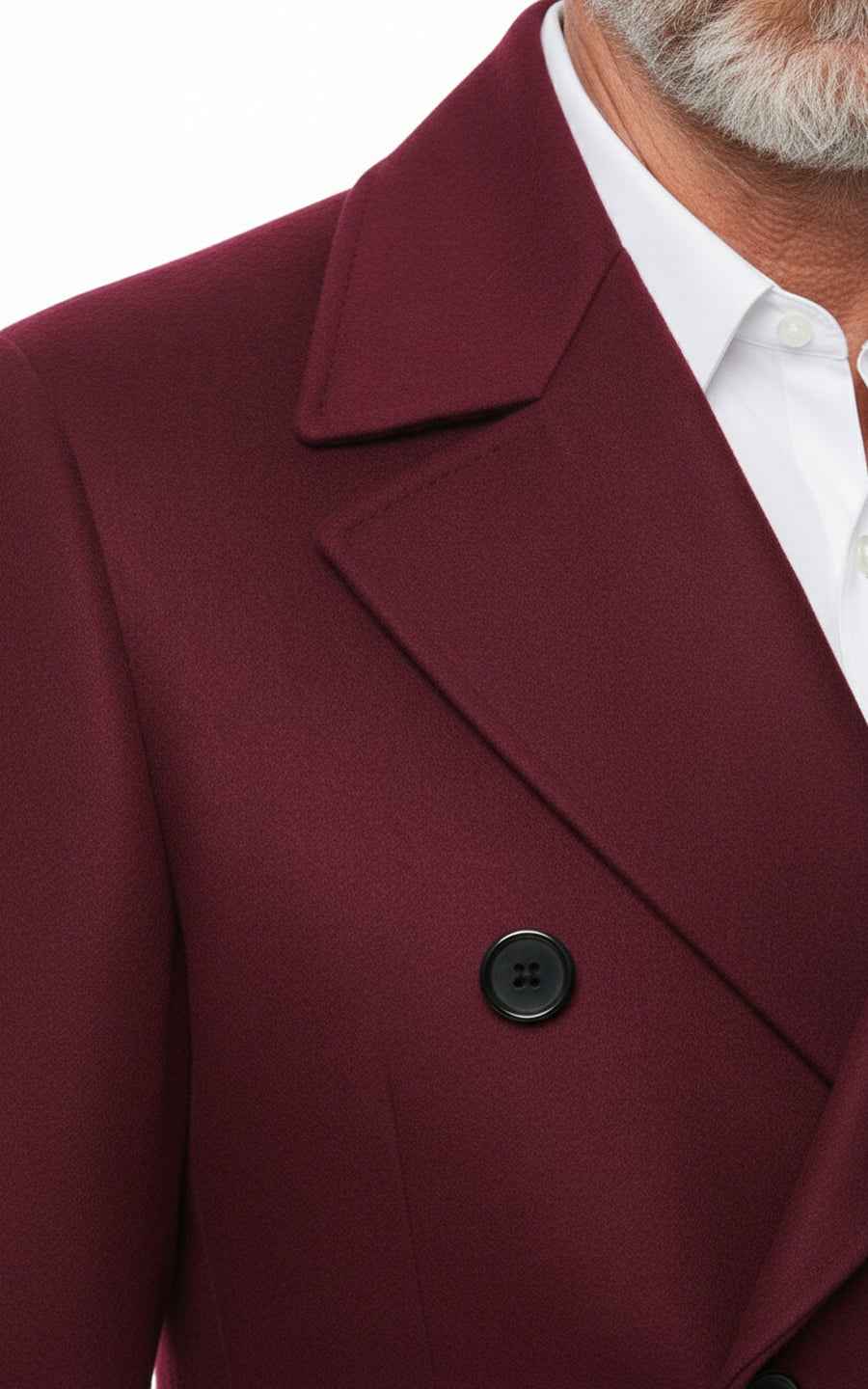 Men's burgundy custom double-breasted business casual wool coat