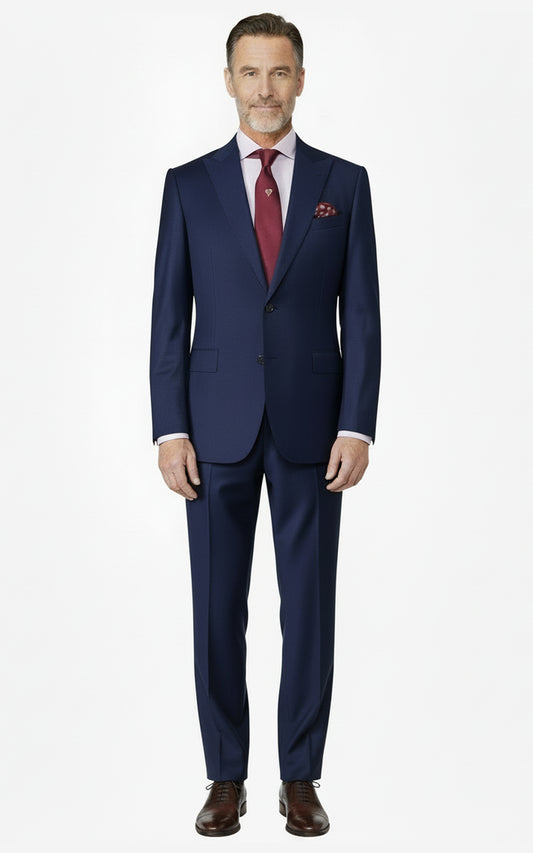 Fit Business Formal Tailored Dark Blue Custom Suit Set Men