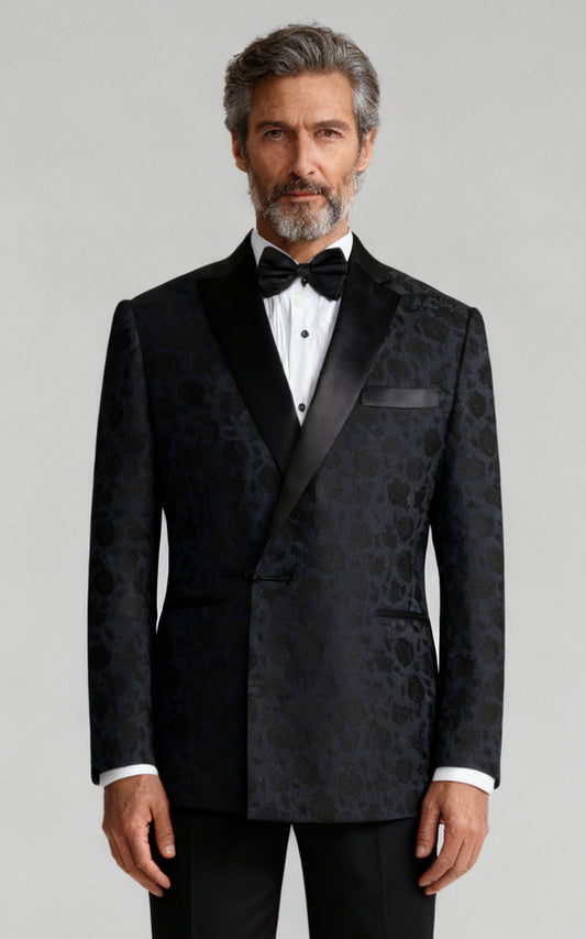Men's Black Brocade Evening Suit - Custom Groom Wedding Attire
