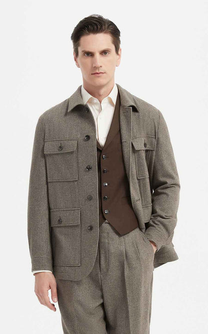 Gray Casual Suit - Premium Safari Jacket Set