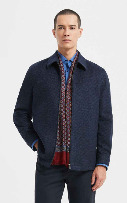 Men's Zip Jacket Navy Blue with Patterned Scarf