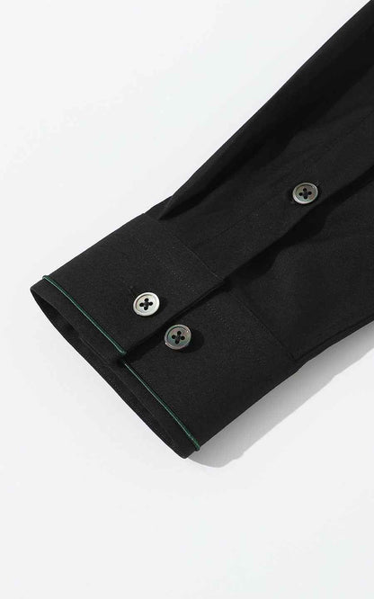 Custom Black Textured Shirt with Green Lines - Men's