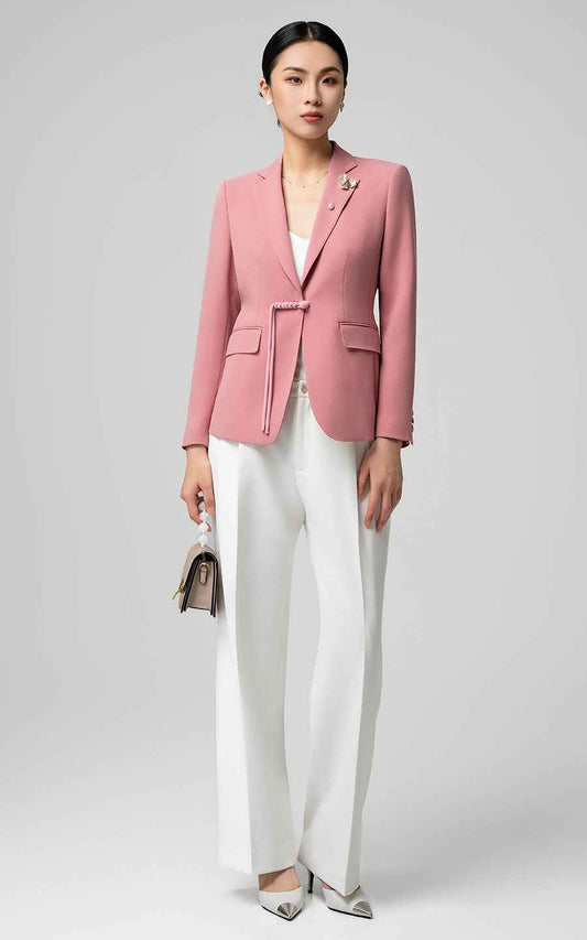 Pink Professional Blazer Suit Set - Women's Business Outfit