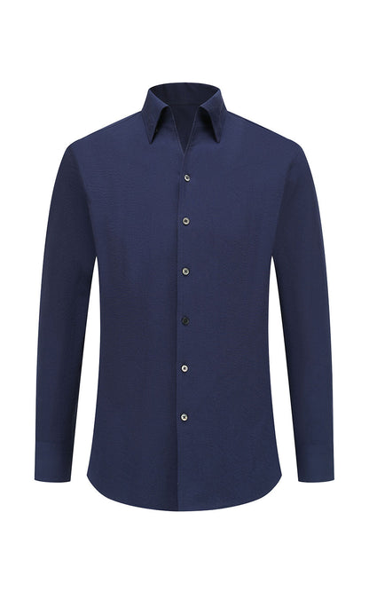 Premium Dark Blue Men's Tailored Dress Shirt - Executive