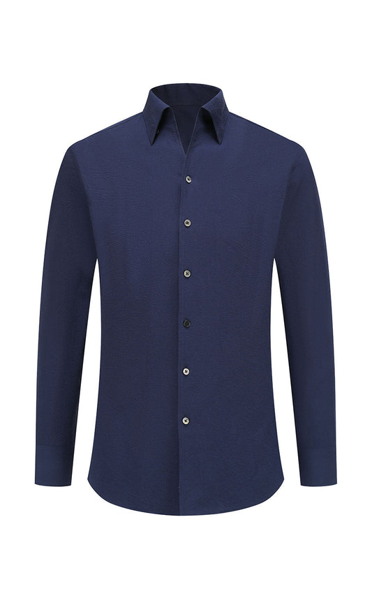 Premium Dark Blue Men's Tailored Dress Shirt - Executive