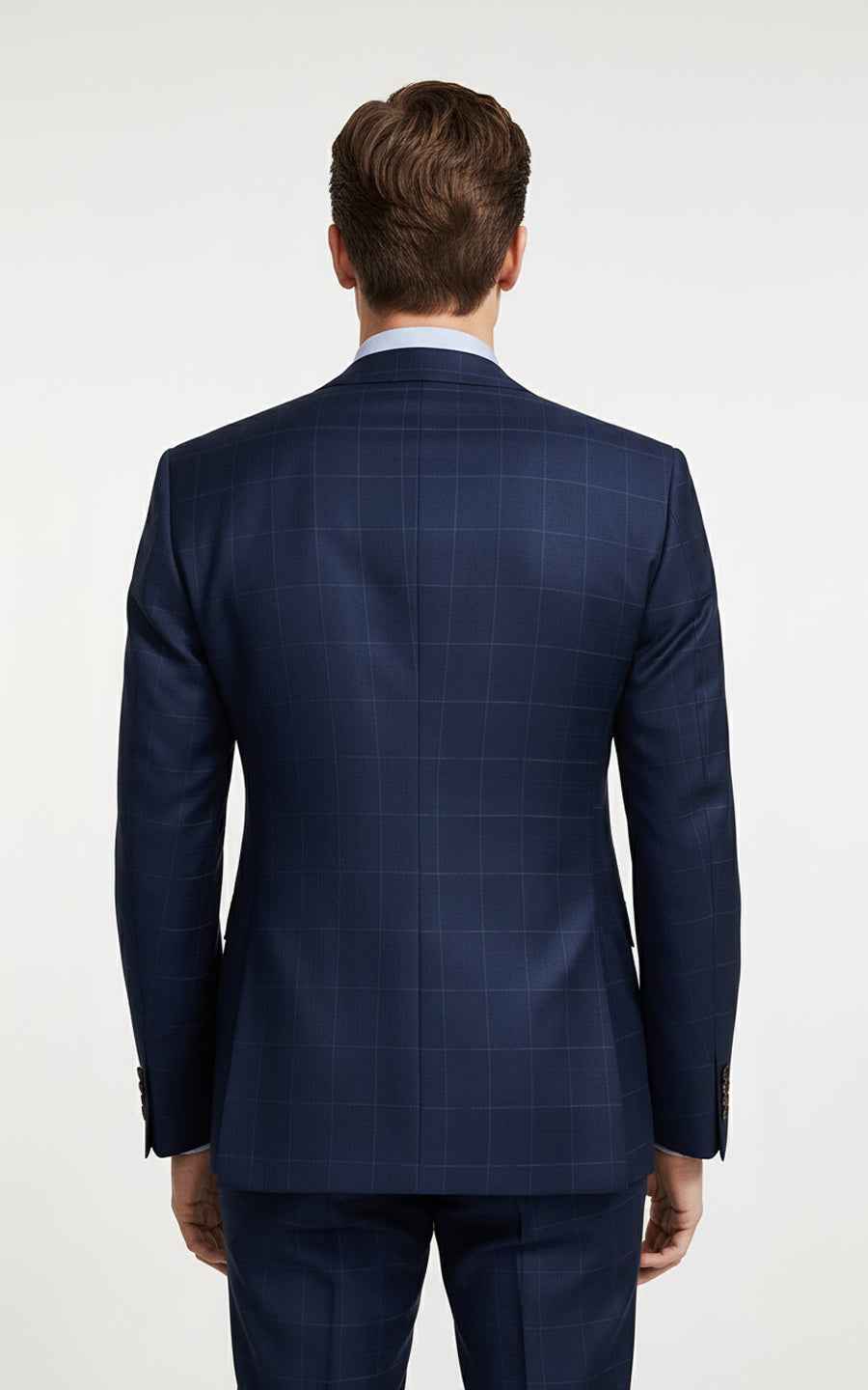Navy blue custom men's business casual plaid suit coat