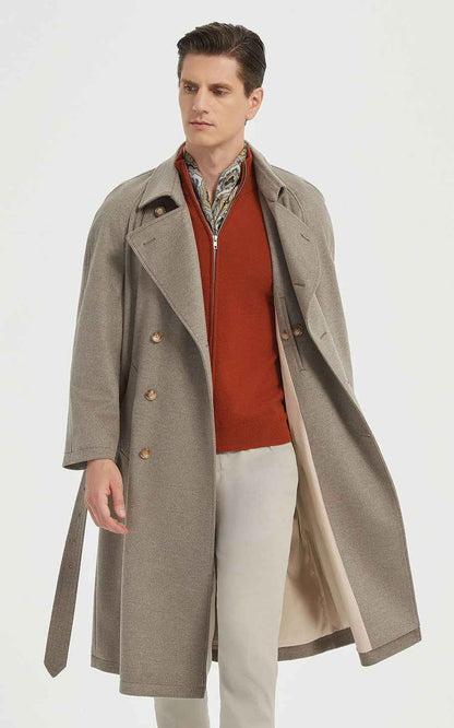 Men's Trench Coat Double-Breasted Long Taupe