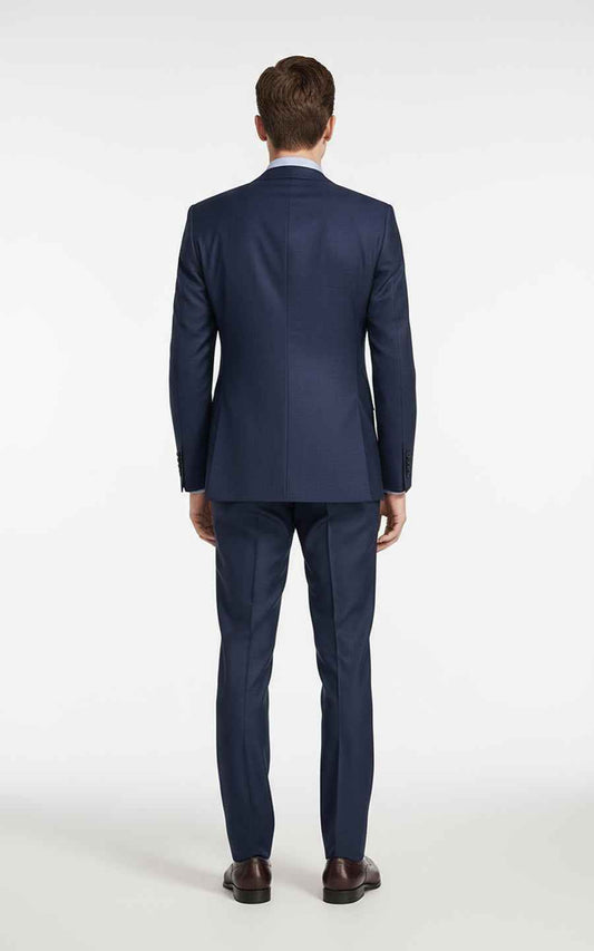 Formal business blue checkered men's custom suit set