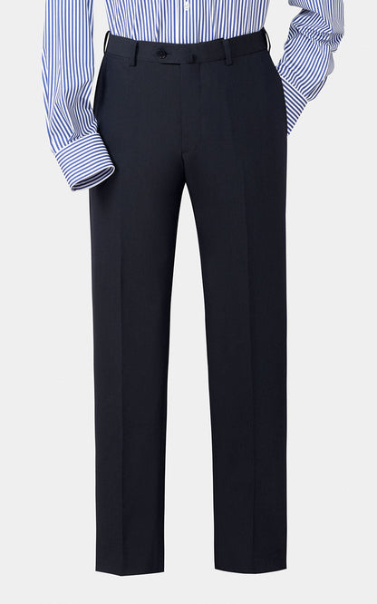 Man wearing navy blue textured bespoke custom tailored suit