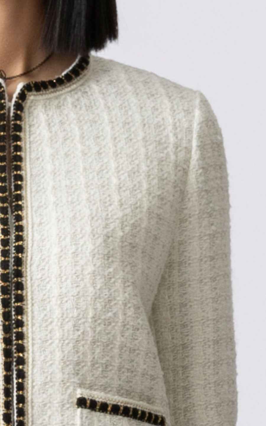 Elegant Cream Tweed Jacket & Skirt Set - Professional