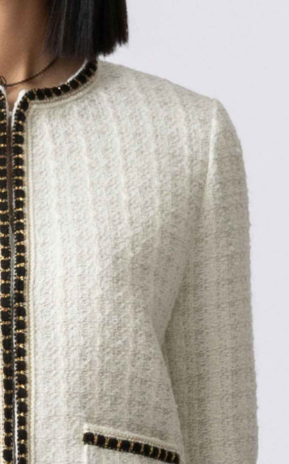 Elegant Cream Tweed Jacket & Skirt Set - Professional