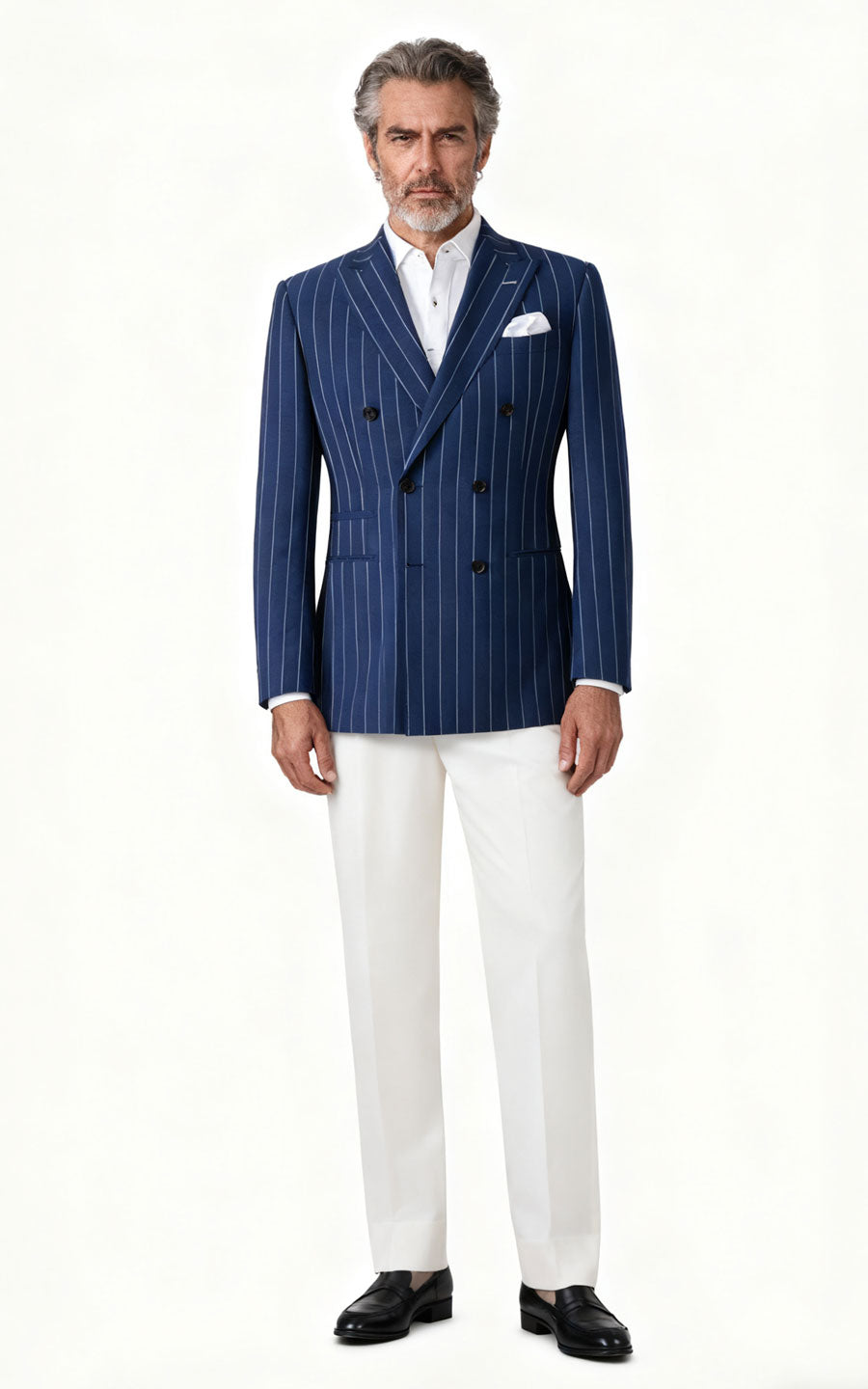 tailored suits Navy Blue Pinstripe Wool Suit Set - Tailored Fit