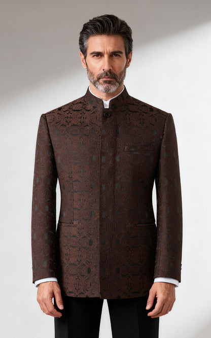 Men's Brown Brocade Chinese Wedding Jacket - Custom