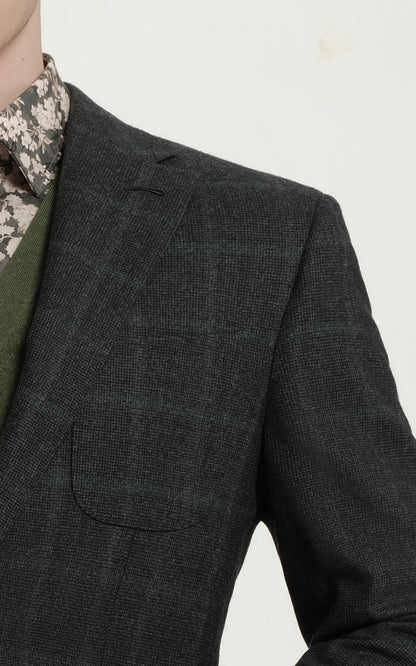 Men's Custom Dark Green Windowpane Business Casual Suit Coat