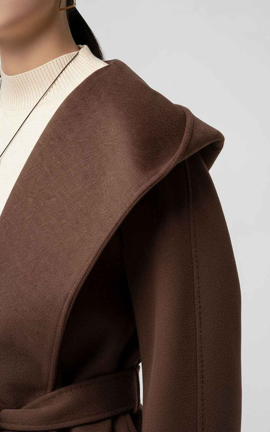 Elegant Brown Belted Trench Coat with Wide Lapel