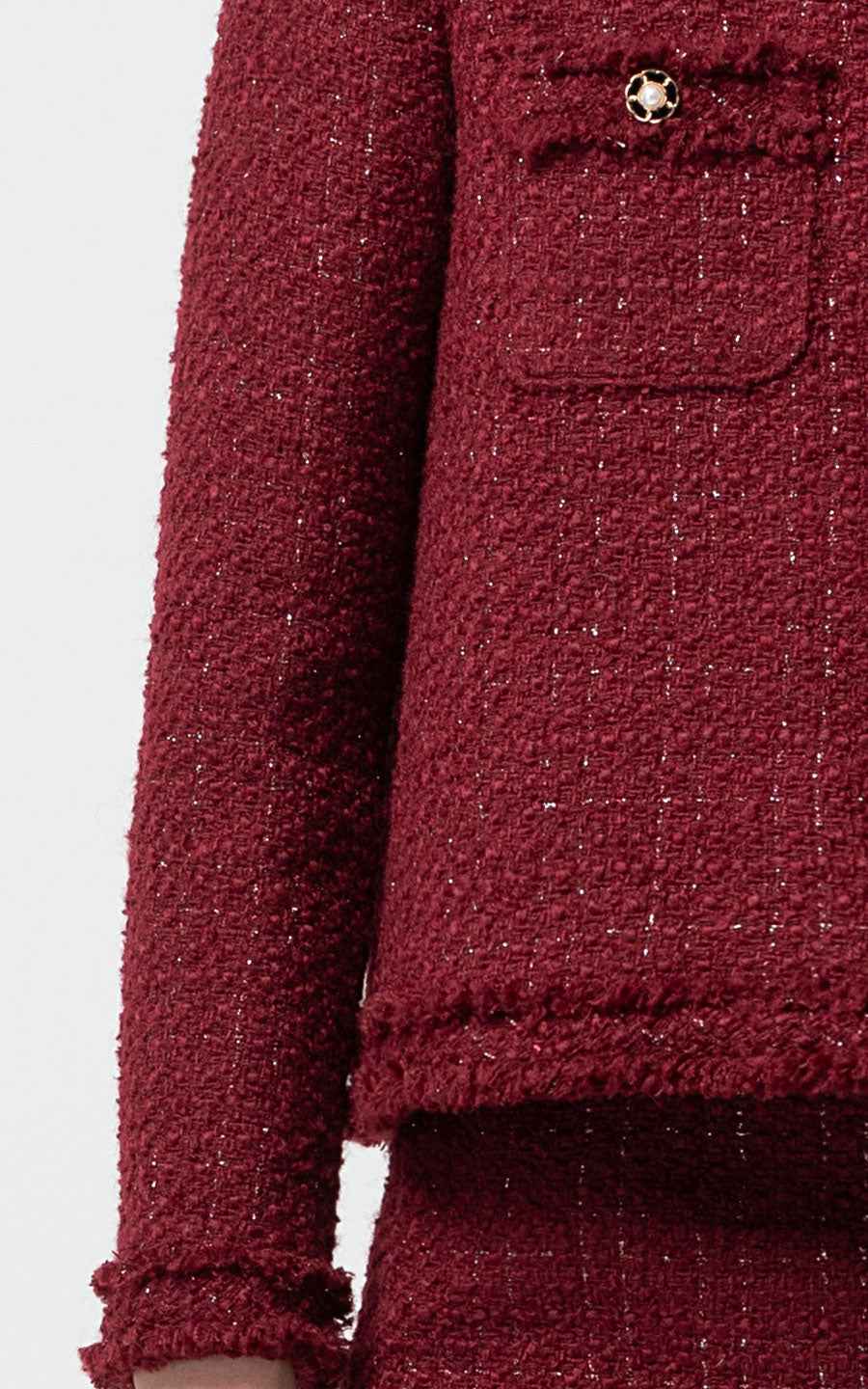 Burgundy Tweed Jacket & Skirt Set - Chic Professional