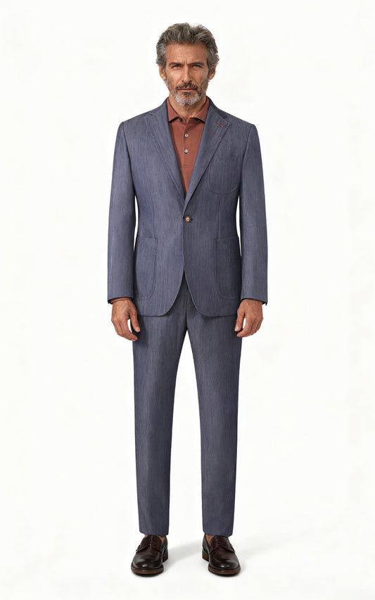 Men's Online Suit custom Gray-Blue Wool Business Suit Set