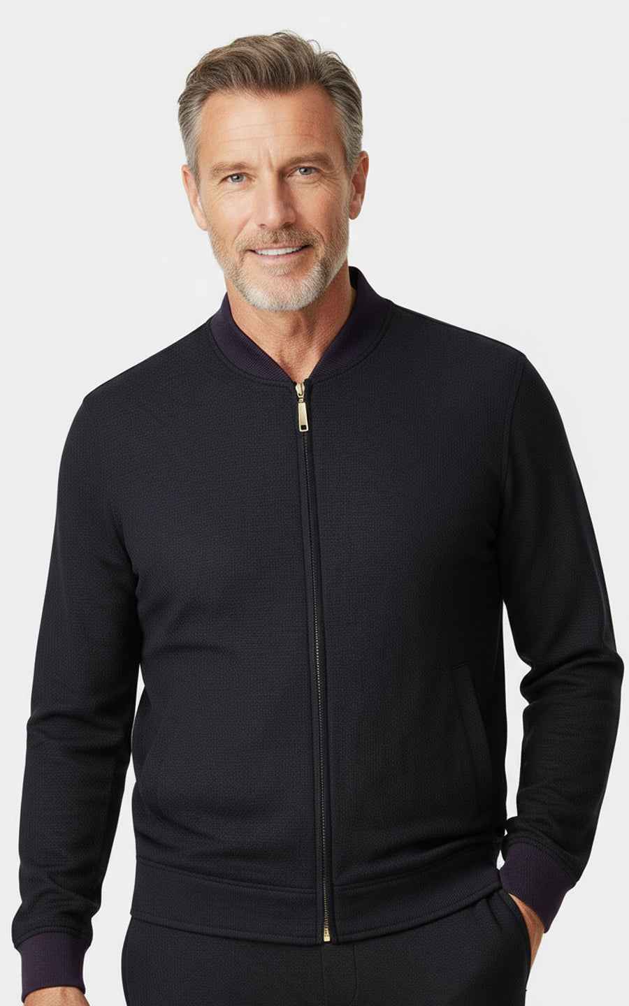 Premium Navy Bomber Jacket Men's Classic Zip-Up