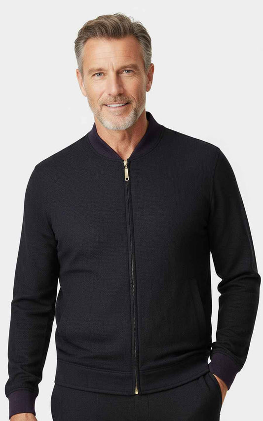 Premium Navy Bomber Jacket Men's Classic Zip-Up