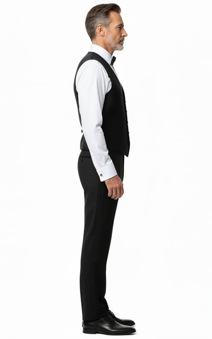 Tailored Black Satin Men Custom Vest Fit Wedding Formal Set