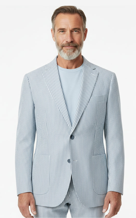 Mens Custom Seersucker Suit Light Blue Summer Wedding