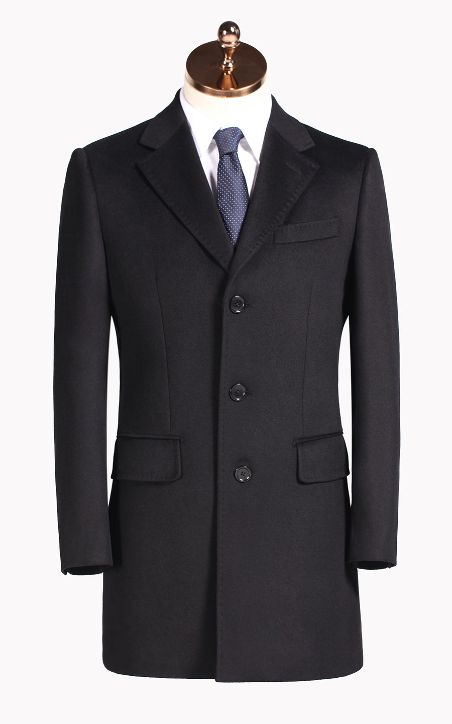 Custom Black Wool Blend Men's Casual Overcoat