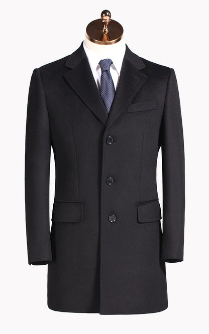 Custom Black Wool Blend Men's Casual Overcoat