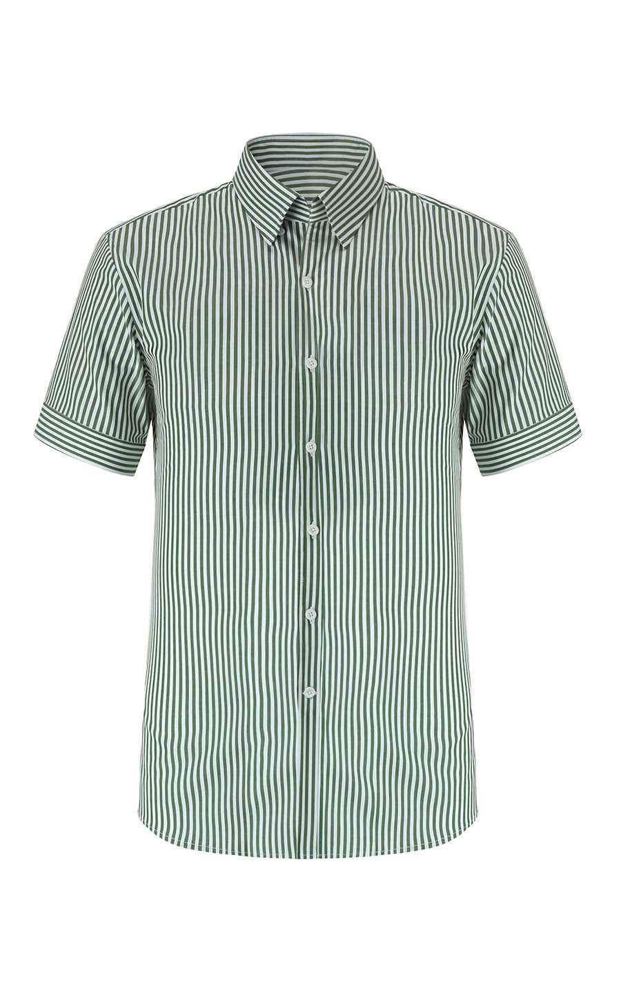 Green & White Striped Business Casual Shirt