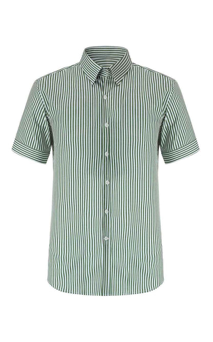 Green & White Striped Business Casual Shirt