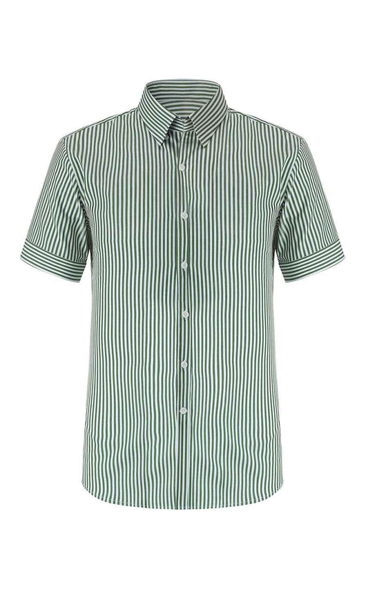 Green & White Striped Business Casual Shirt