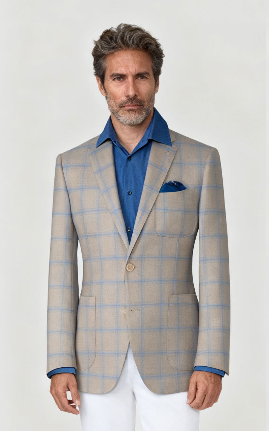 Light Khaki Pane Blazer - Custom Tailored Men's Jacket