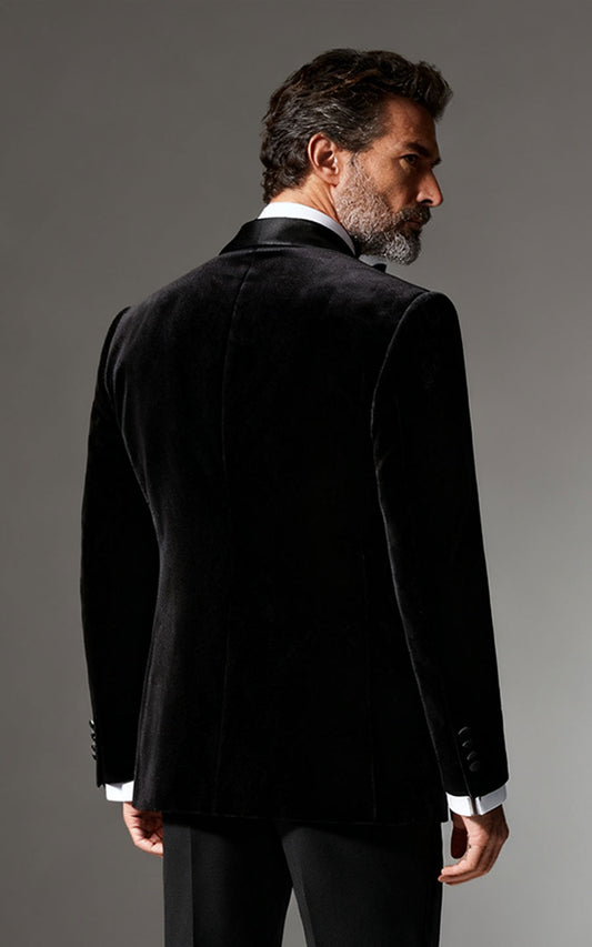 Men's Black Velvet Wedding Blazer - Luxury Groom Suits