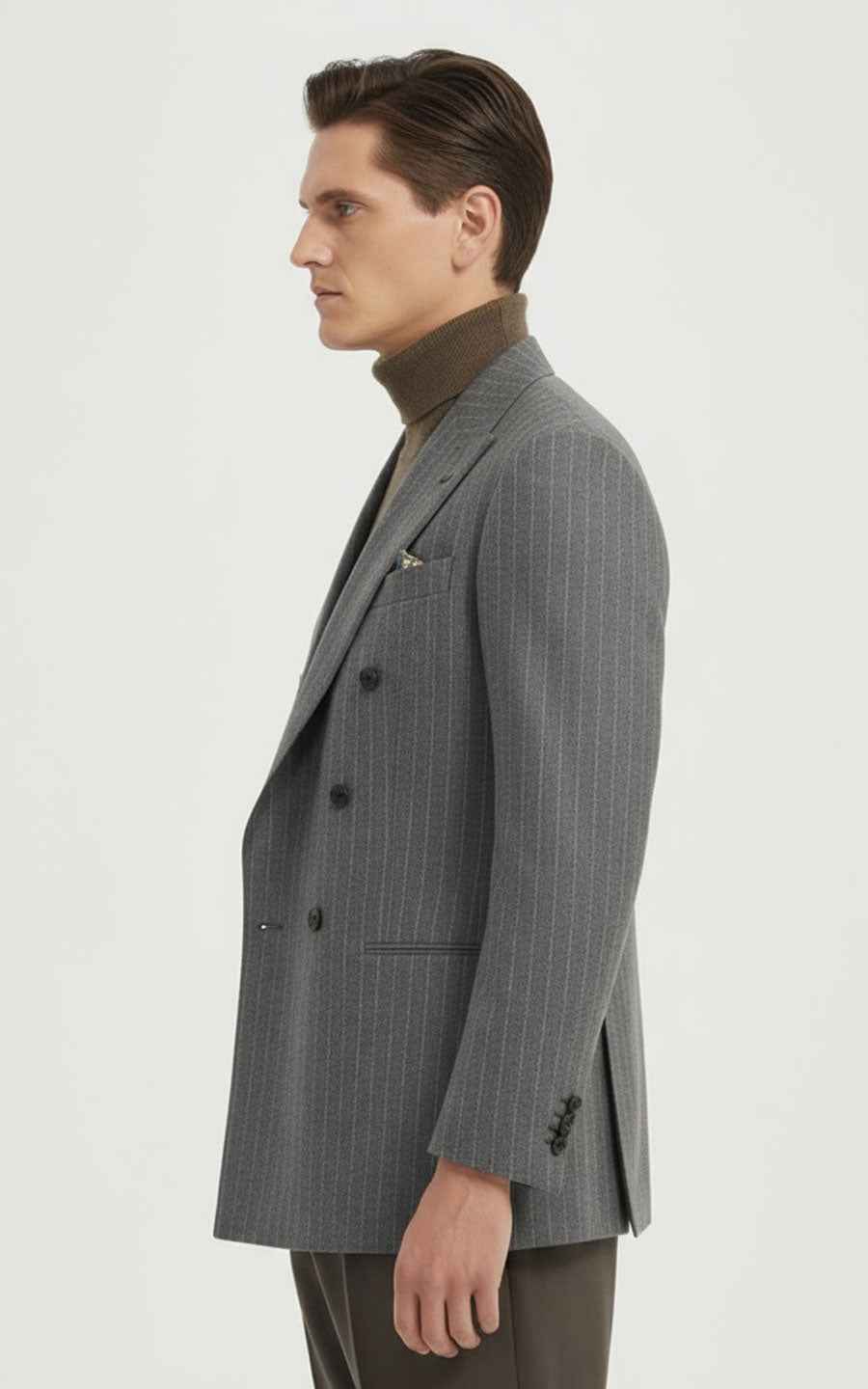 Men's Gray Suit Jacket - Pinstripe Double-Breasted