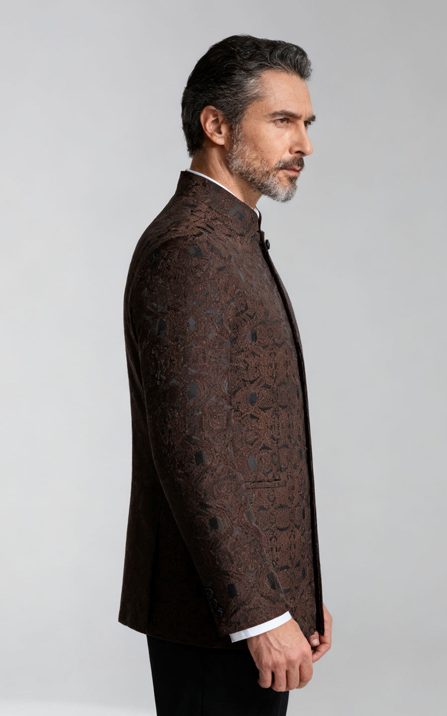 Men's Brown Brocade Chinese Wedding Jacket - Custom