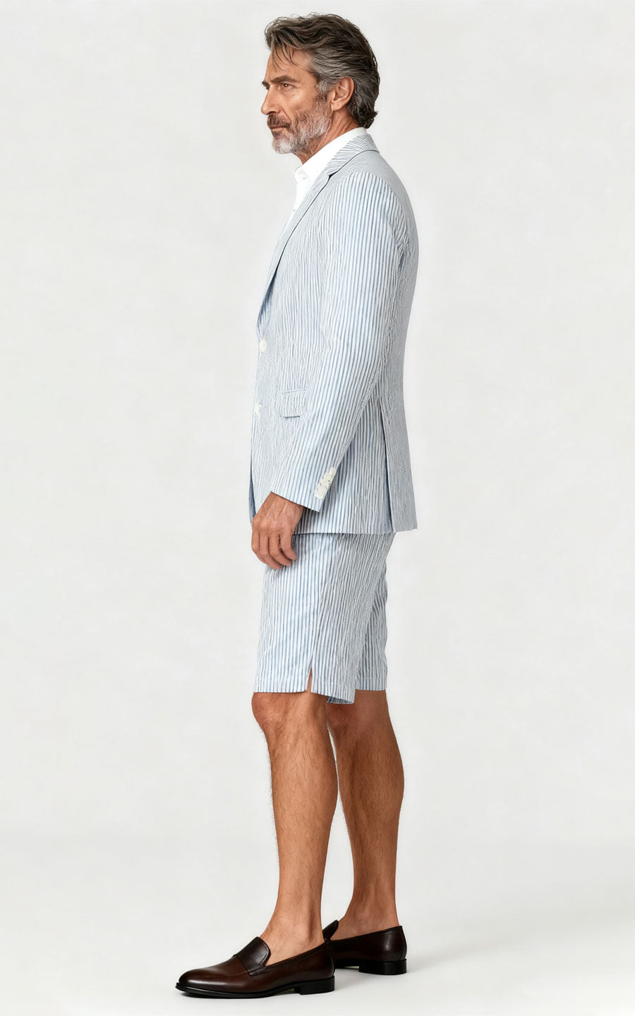 Light Gray Striped Casual Suit Set - Tailor Made