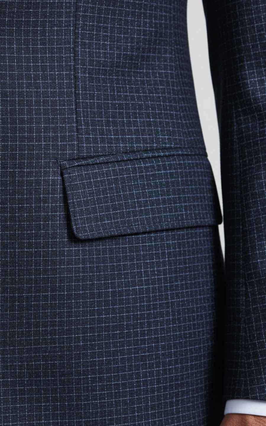 Men's Navy Blue Plaid Business Casual Custom-Made Suit Coat
