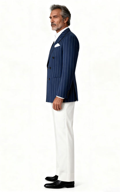 tailored suits Navy Blue Pinstripe Wool Suit Set - Tailored Fit