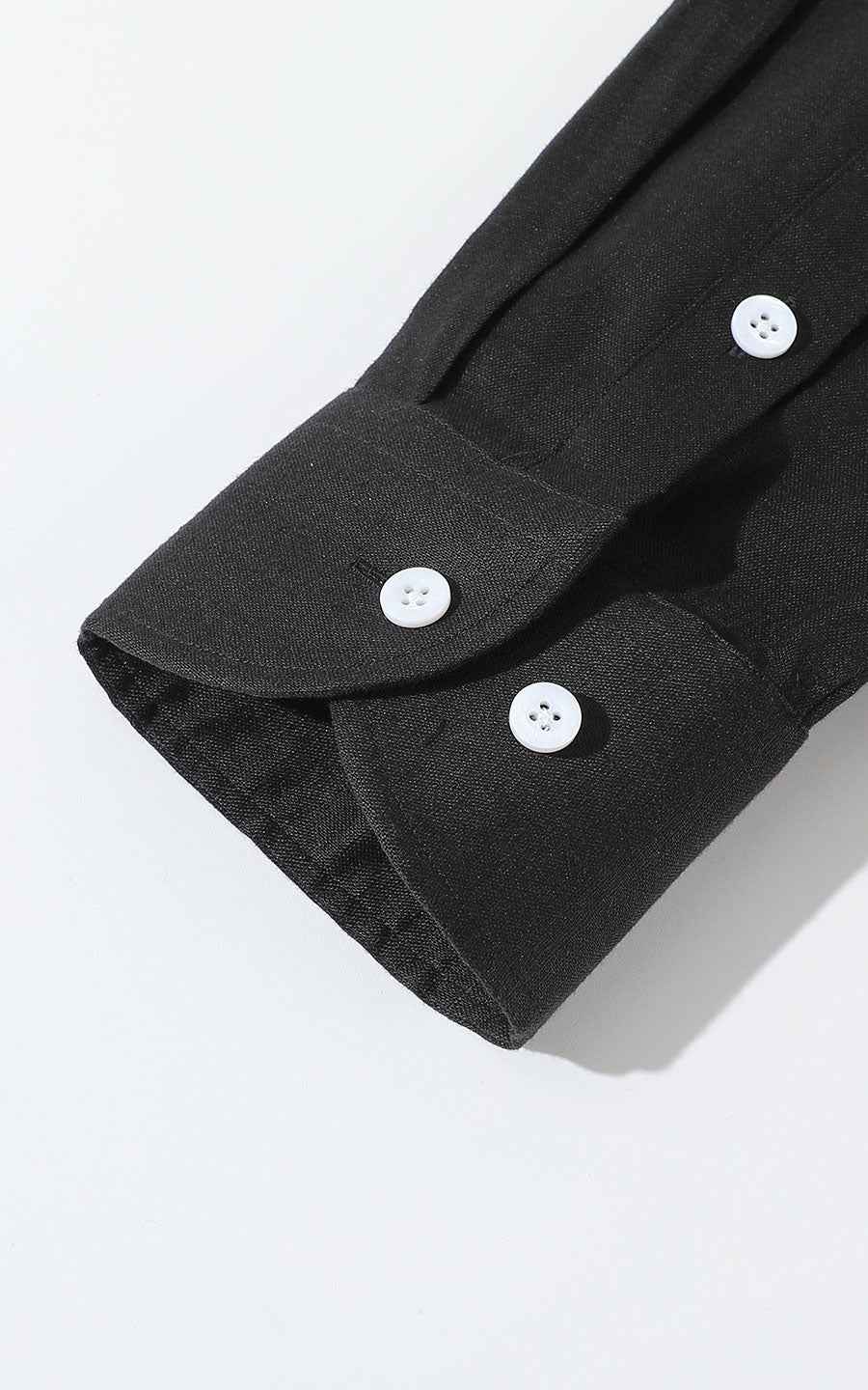 WIAI French Black Linen Long Sleeve Shirt - Custom Fit