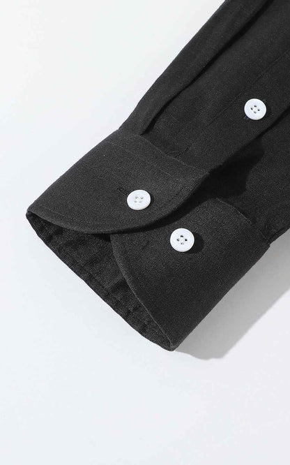 WIAI French Black Linen Long Sleeve Shirt - Custom Fit